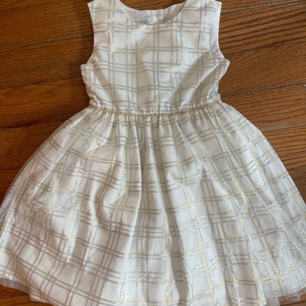 Nordstroms Pippa & Julie gingham gold & silver Girls Dress 6